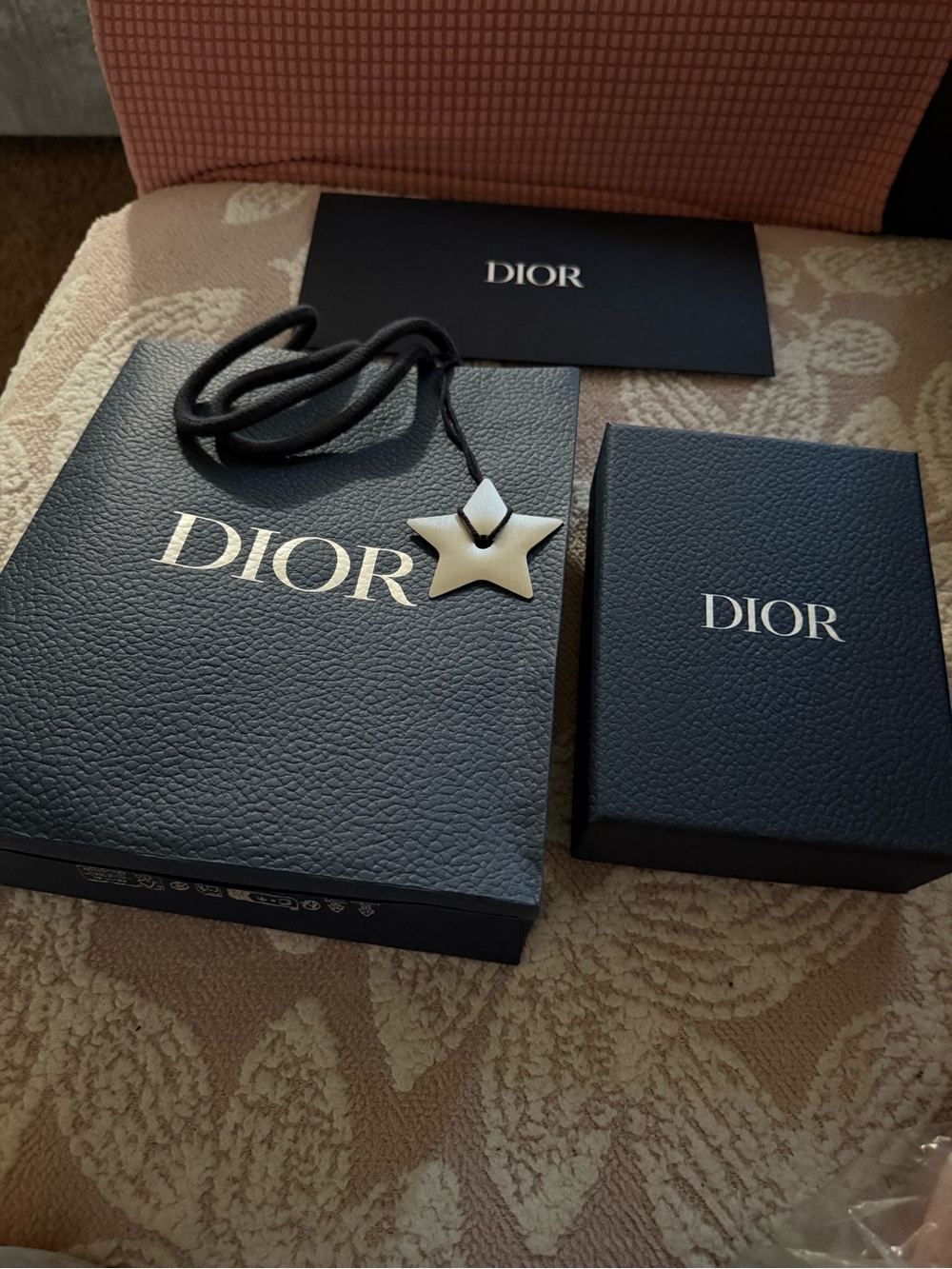 Dior Black Cord Necklace with White Star Pendant bag / small box